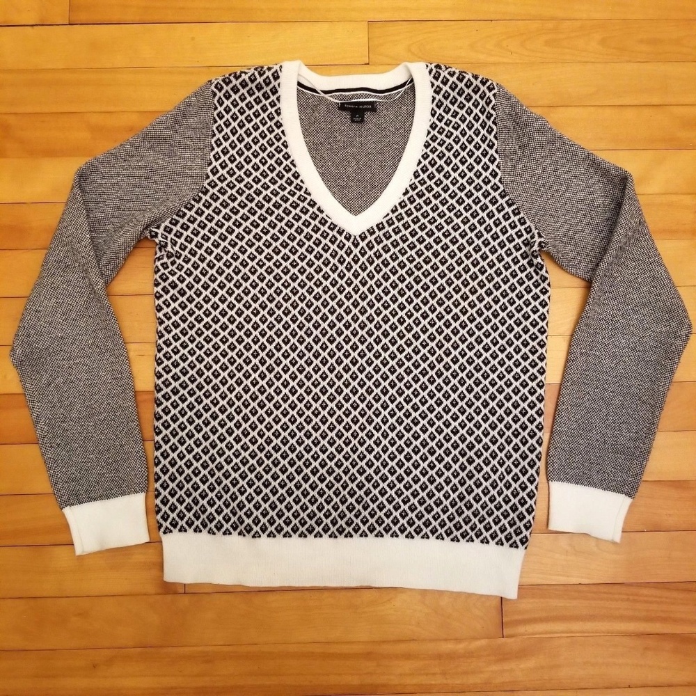 Tommy Hilfiger Knit Sweater V Neck Silver Sparkle